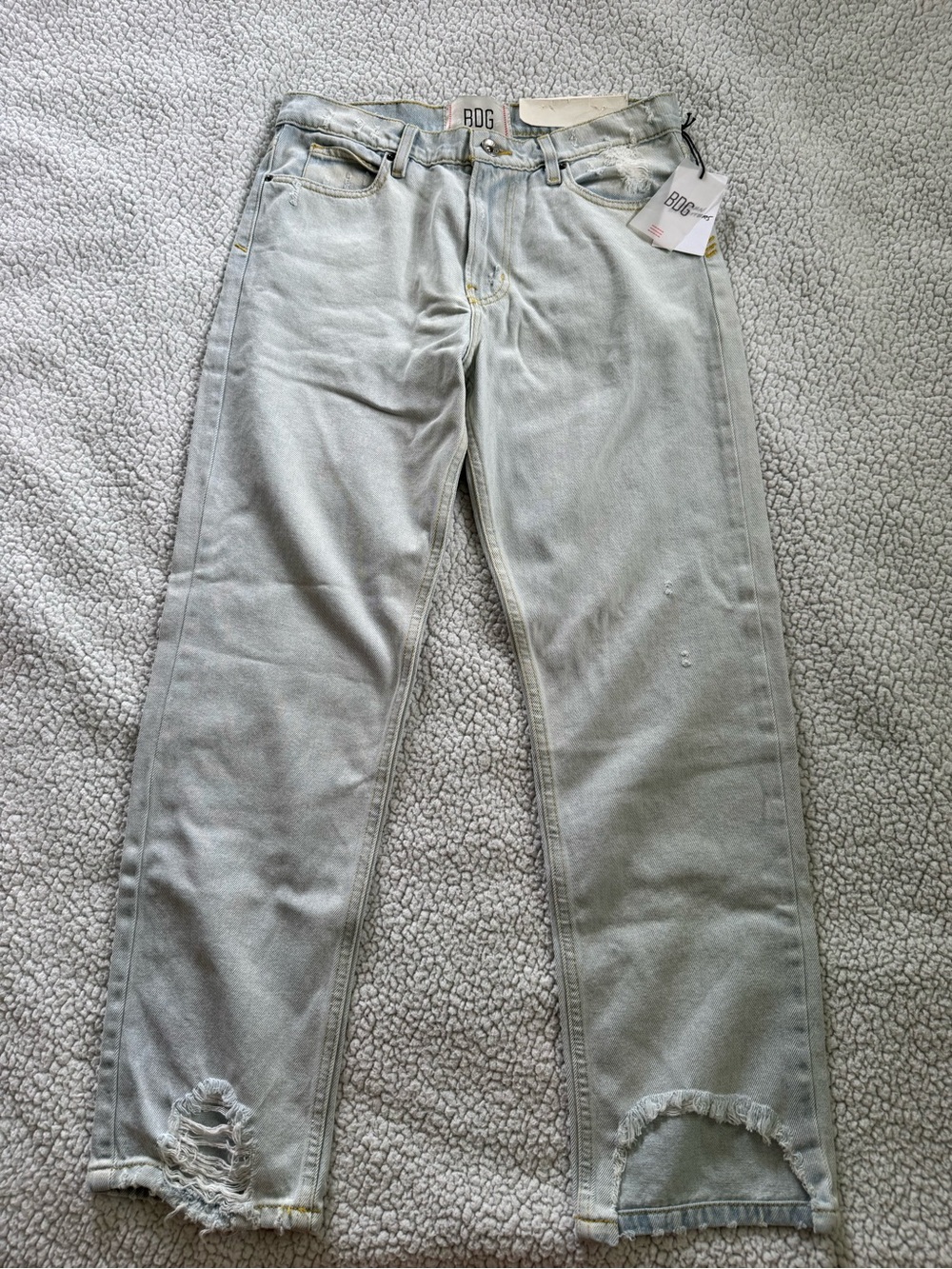 BDG Pale Blue Ripped Hem Straight Jeans